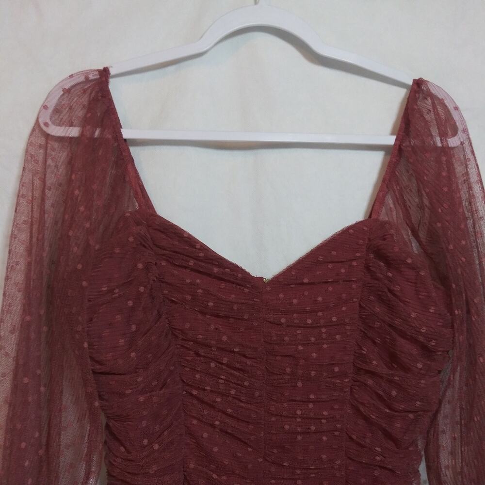 Haute Monde Juniors Mauve Elegant Ruched Mesh Long Sleeve Mini Dress Size L - Picture 2 of 6